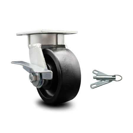 SERVICE CASTER 5 Inch Kingpinless Glass Filled Nylon Wheel Caster with Brake and Swivel Lock SCC-KP30S520-GFNR-SLB-BSL